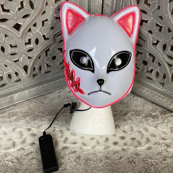 NWT! Demon Slayer Anime white fox mask LED light up Halloween costume horror - Picture 3 of 11